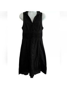 Maeve Anthropologie Swiss Dot Crochet Dress Size 10 Black Cotton Party Career